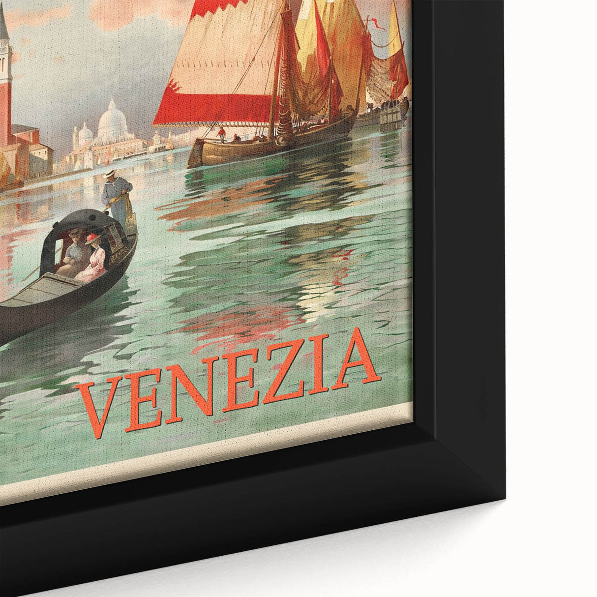 Retro Venice Italy Travel Poster - Gondola and Sailing Boats Wall Art