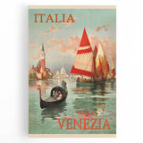 Retro Venice Italy Travel Poster - Gondola and Sailing Boats Wall Art