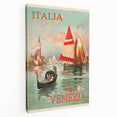 Retro Venice Italy Travel Poster - Gondola and Sailing Boats Wall Art
