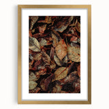 Extra large abstract art print with textured autumnal hues on a gold-framed canvas, ideal for living room decor.