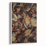Vintage poster art of an autumnal forest scene in vibrant hues on a large framed canvas, ideal for living room decor.