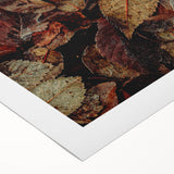 Art deco poster of an autumnal scene with warm orange and brown tones on rolled canvas, suitable for dining room decor.