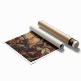 Extra large rolled print featuring autumnal floral art in warm orange and brown tones, suitable for classy bathroom wall art.