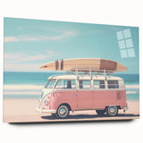 Large abstract wall art print on acrylic glass, featuring swirls of blue and green, ideal for bedroom or dining room decor.