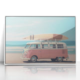 Art deco poster depicting a summer scene in soft pastel colors on a white framed acrylic, suitable for nursery wall decor.