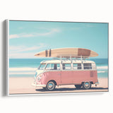Vintage poster art of a summer scene in vibrant colors on a large framed canvas, ideal for living room decor.
