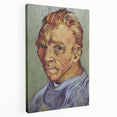 Side view of a large stretched canvas featuring a Van Gogh-inspired abstract painting in vibrant blue and yellow tones.