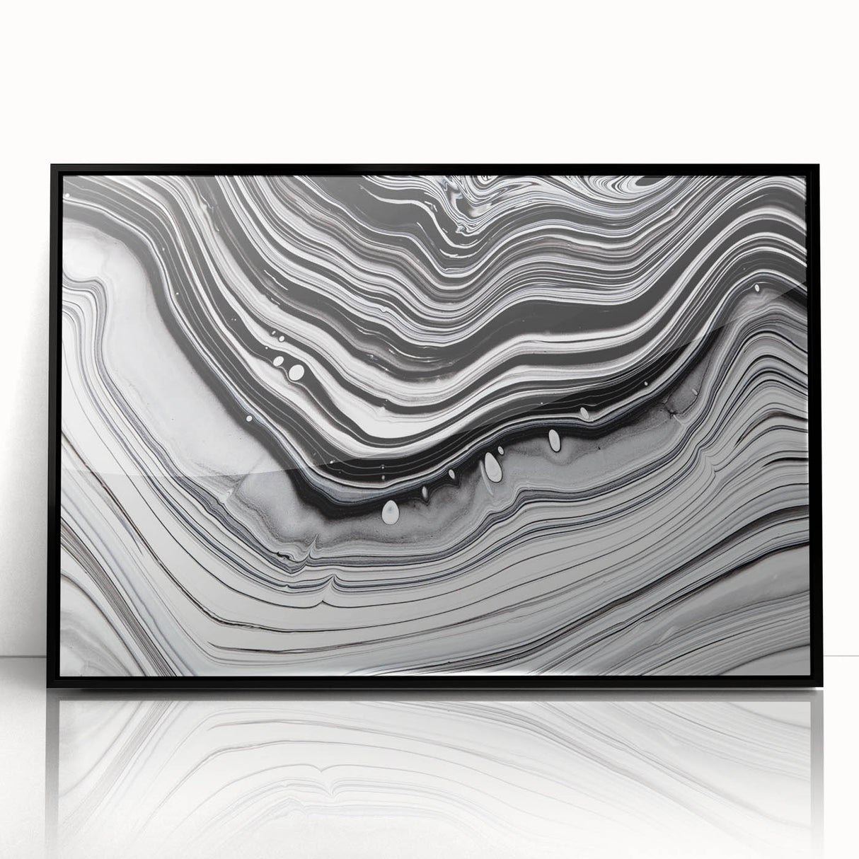 Acrylic Glass Bedroom Wall Art – Black & White Fluid Marble Print