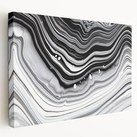Acrylic Glass Bedroom Wall Art – Black & White Fluid Marble Print