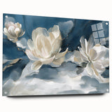 Serene White Blossoms – Modern Floral Wall Art for Living Room