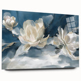 Serene White Blossoms – Modern Floral Wall Art for Living Room