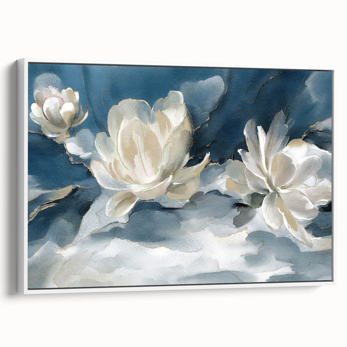 Serene White Blossoms – Modern Floral Wall Art for Living Room
