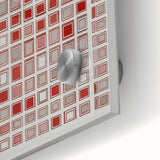 Close-up of a vibrant abstract geometric acrylic glass design, showcasing bold colors and intricate patterns, perfect for modern home decor or art enthusiasts.