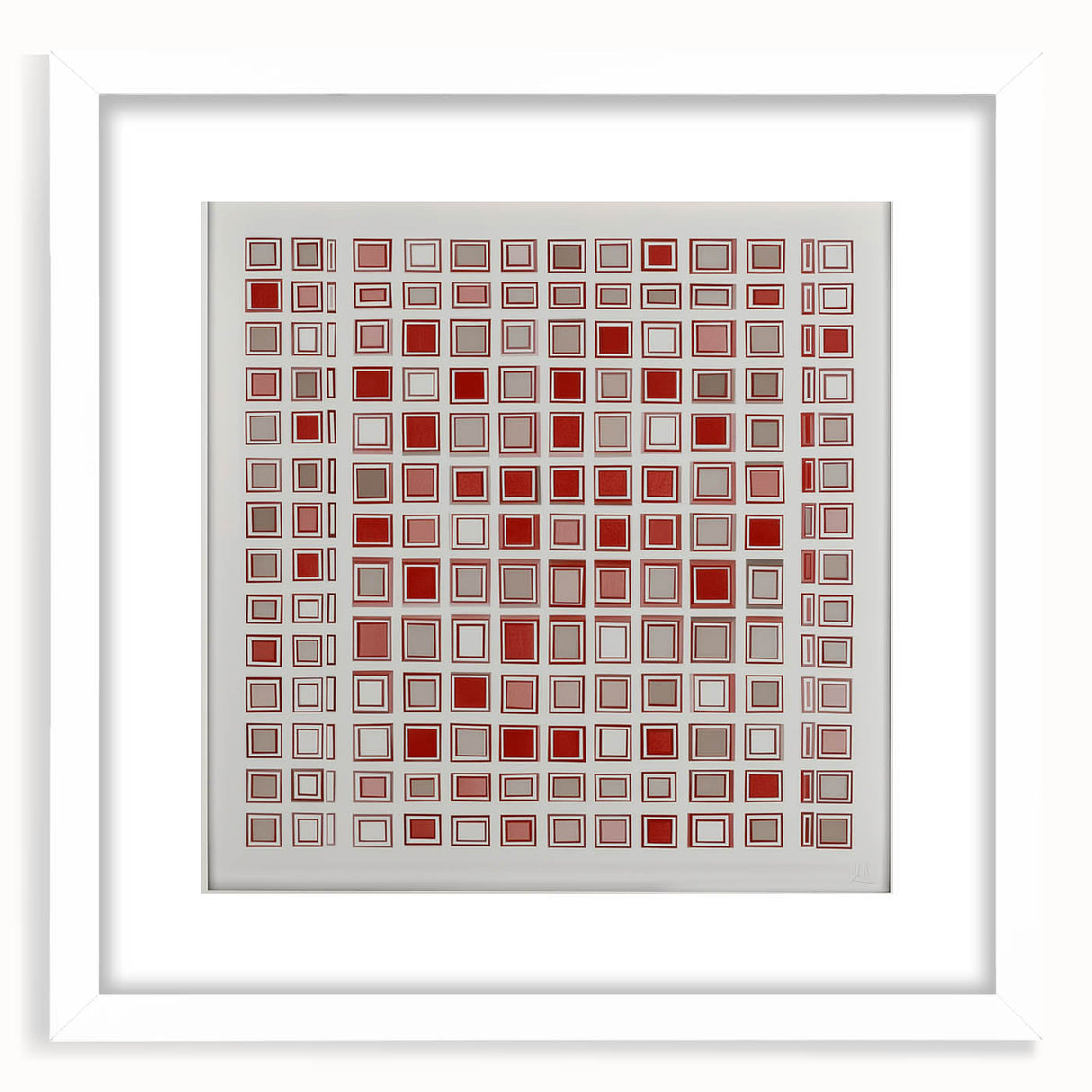 Abstract geometric frame with a white mat, showcasing a modern design suitable for contemporary decor, emphasizing clean lines and minimalistic style.