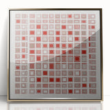 Framed abstract geometric acrylic artwork in gold tones, showcasing modern design elements with sharp angles and smooth edges, ideal for contemporary decor.