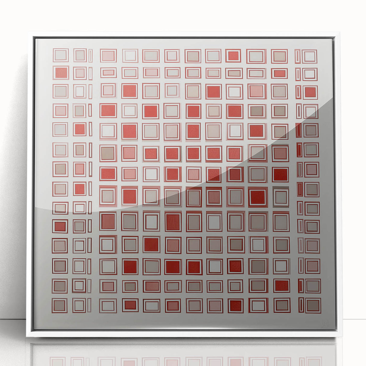 Abstract geometric framed acrylic artwork showcasing a modern design with white and pastel colors, ideal for contemporary home decor and artistic displays.