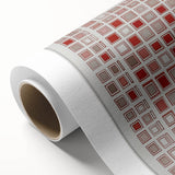 Abstract geometric rolled canvas artwork showcasing vibrant color blocks in shades of blue, orange, and yellow, ideal for modern home decor. Packaged securely in a sturdy cardboard tube for safe shipping.