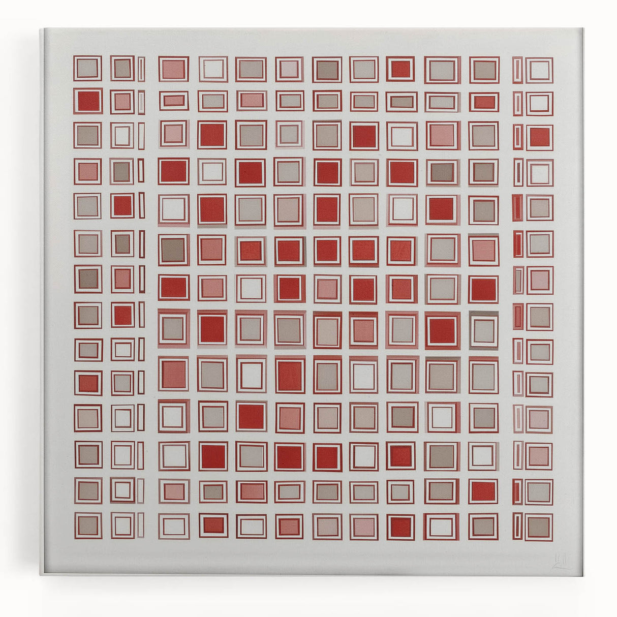 Abstract geometric stretched canvas artwork showcasing vibrant colors and intricate shapes, perfect for modern home decor and artistic interiors.
