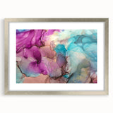 Abstract splatter frame in silver with a matte finish, showcasing vibrant paint splatters, ideal for modern home decor. Perfect for adding a touch of creativity to any space.