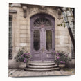 Acrylic print of a large abstract door design in muted gray and blue tones, ideal for dining room art.