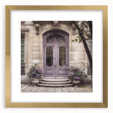 Extra large textured abstract art print featuring a French door design in gold tones, framed with mat.