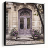 Black and white vintage poster art featuring a French door design on framed canvas, suitable for bedroom wall decor.