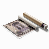 Extra large rolled print featuring a French door design with floral details, ideal for classy bathroom wall art.