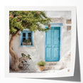 Extra large wall art of a Greek door architecture in muted earth tones on glossy photo paper, suitable for dining room decor.