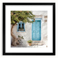 Extra large abstract art print featuring a colorful, textured depiction of a Greek door, framed in black.