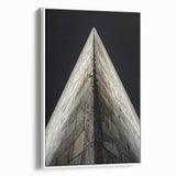 Vintage poster art of a classic architecture design in muted black and white tones on a framed canvas.