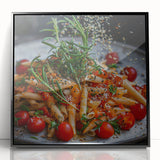 Large abstract wall art featuring geometric shapes in black and white, framed in black acrylic.