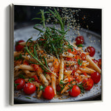 Landscape art painting on framed canvas featuring a vintage poster style with a black and colorful palette.