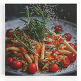 Large black and white canvas print of assorted dishes, suitable as kitchen wall art.