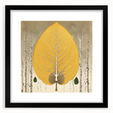 Framed wall art featuring a botanical design of colorful flowers and green leaves with a black mat, showcased from the front view, ideal for home decor.