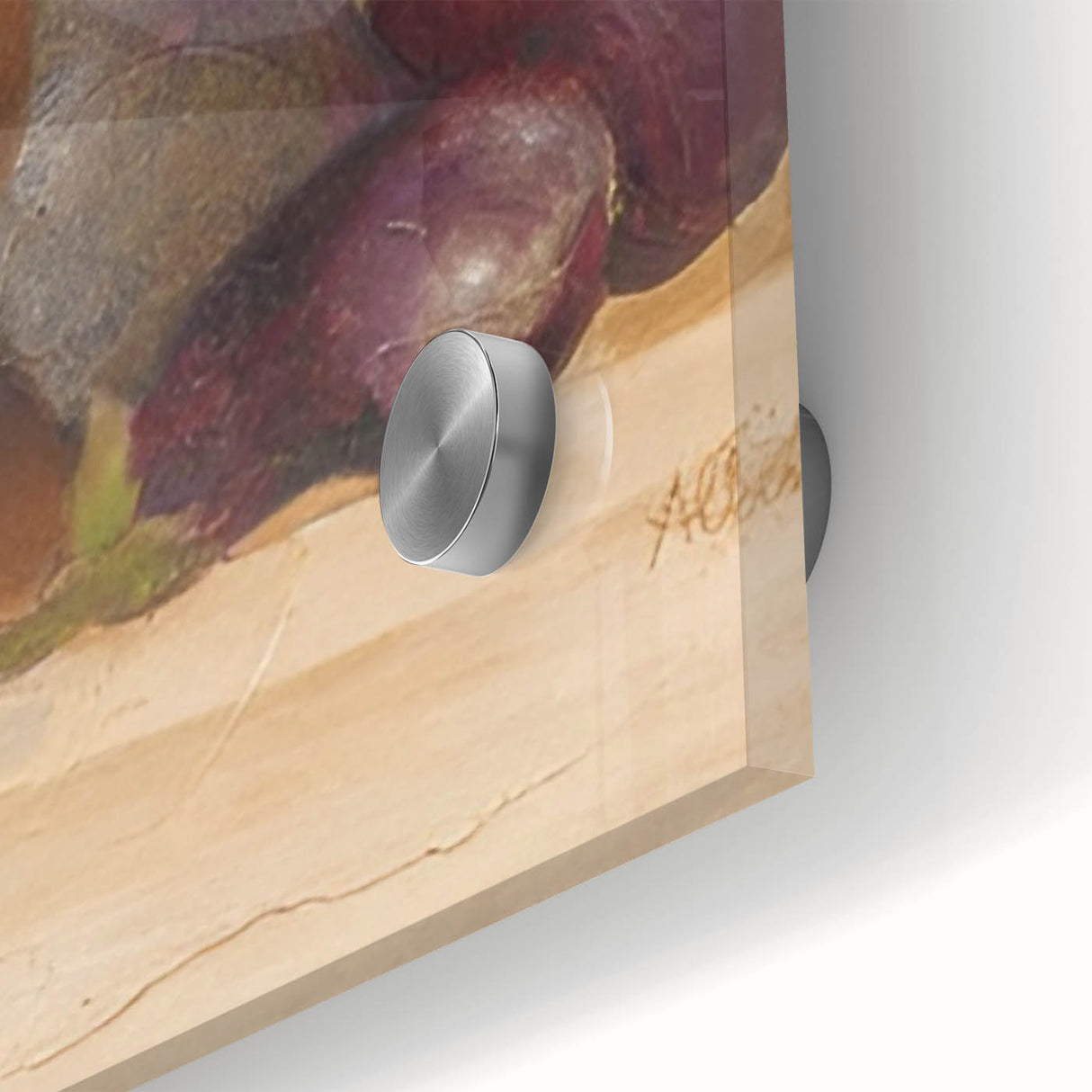 Large abstract wall art on acrylic glass, featuring mid-century modernist design in earth tones, ideal for dining room decor.
