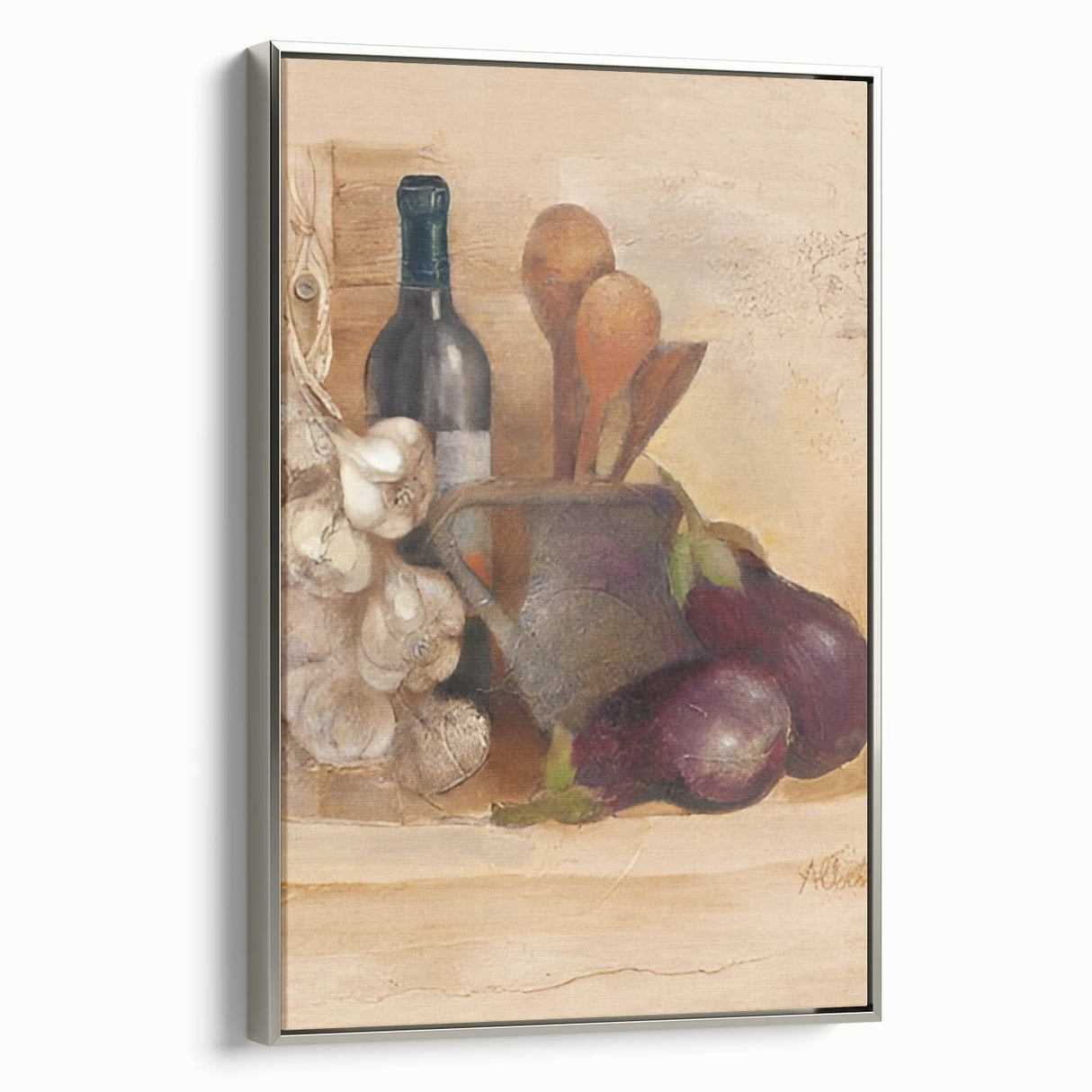 Landscape art painting of a colorful countryside on a framed canvas, ideal for dining room decor.