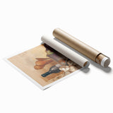 Extra large rolled print featuring a floral art design in muted pastel shades.