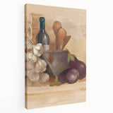 Large art depicting various colorful fruits and vegetables on a stretched canvas, ideal for kitchen wall decor.