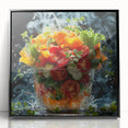 Large abstract wall art featuring assorted fruits in bold colors on a black acrylic framed print.