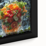 Extra large black wall art on canvas featuring a close-up of colorful, textured fruits, ideal for living room decor.
