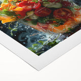 Art deco poster featuring an array of vibrant fruits on a rolled canvas, ideal for dining room wall art.