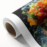 Art deco poster featuring vibrant fruit illustrations on rolled canvas, ideal for nursery wall art or dining room decoration.