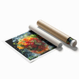 Extra large rolled print featuring an assortment of vibrant fruits, ideal for classy bathroom or large living room wall art.
