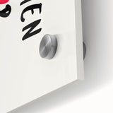 Large abstract wall art on acrylic glass featuring mid-century modernist designs in vibrant colors.