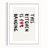 Abstract art print featuring swirls in muted orange and teal, framed with a white mat, ideal for dining room decor.