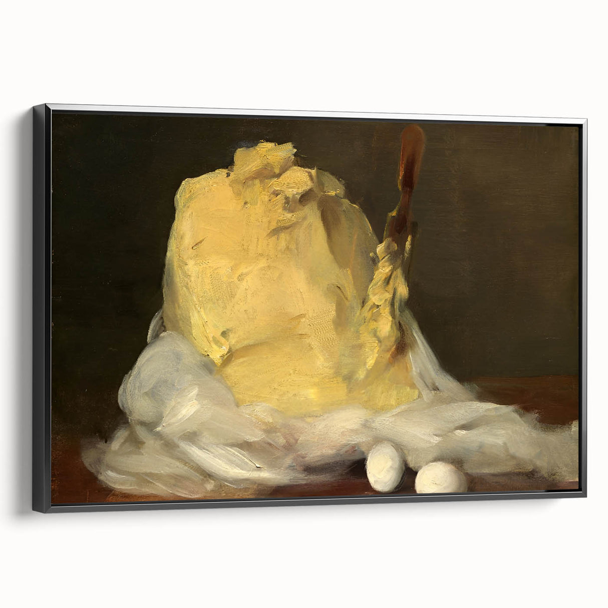 Black and white framed canvas depicting assorted pastries, ideal for bedroom or kitchen wall decor.