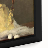 Close-up of black wall art featuring colorful pastries on a textured, framed canvas, ideal for living room decor.