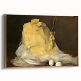 Framed canvas wall art featuring a vintage poster of pastries in muted gold and black tones, suitable for bedroom decor.