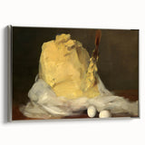 Framed canvas landscape art featuring colorful pastries on a black vintage poster backdrop, ideal for kitchen decor.