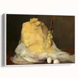 Vintage poster art of assorted pastries on a white framed canvas, with vibrant colors, ideal for kitchen wall decor.